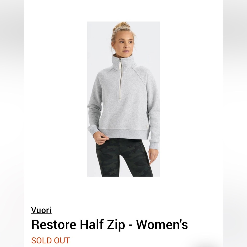 VUORI HEATHER GREY "RESTORE" HALF ZIP PULLOVER SWEATSHIRT Women’s Size Medium